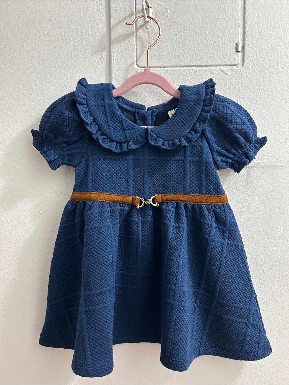 Janie and Jack Navy Quilted Dress with Brown Accent Belt